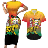Personalized Benin National Day Couples Matching Short Sleeve Bodycon Dress and Hawaiian Shirt Leopard With Coat Of Arms - Wonder Print Shop