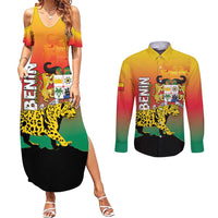 Personalized Benin National Day Couples Matching Summer Maxi Dress and Long Sleeve Button Shirt Leopard With Coat Of Arms - Wonder Print Shop