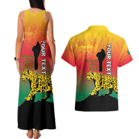Personalized Benin National Day Couples Matching Tank Maxi Dress and Hawaiian Shirt Leopard With Coat Of Arms - Wonder Print Shop