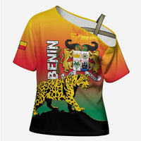 Personalized Benin National Day Cross Shoulder Shirt Leopard With Coat Of Arms - Wonder Print Shop