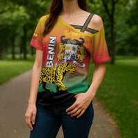 Personalized Benin National Day Cross Shoulder Shirt Leopard With Coat Of Arms - Wonder Print Shop
