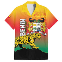 Personalized Benin National Day Family Matching Off The Shoulder Long Sleeve Dress and Hawaiian Shirt Leopard With Coat Of Arms - Wonder Print Shop