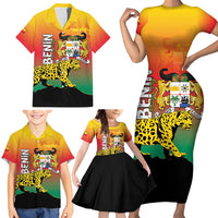 Personalized Benin National Day Family Matching Short Sleeve Bodycon Dress and Hawaiian Shirt Leopard With Coat Of Arms - Wonder Print Shop