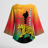 Personalized Benin National Day Kimono Sleeve Blouse Leopard With Coat Of Arms - Wonder Print Shop