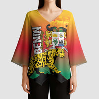 Personalized Benin National Day Kimono Sleeve Blouse Leopard With Coat Of Arms - Wonder Print Shop