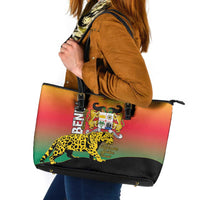 Benin National Day Leather Tote Bag Leopard With Coat Of Arms - Wonder Print Shop