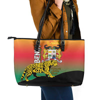Benin National Day Leather Tote Bag Leopard With Coat Of Arms - Wonder Print Shop