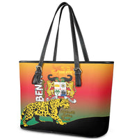 Benin National Day Leather Tote Bag Leopard With Coat Of Arms - Wonder Print Shop