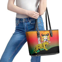 Benin National Day Leather Tote Bag Leopard With Coat Of Arms - Wonder Print Shop