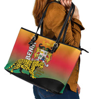 Benin National Day Leather Tote Bag Leopard With Coat Of Arms - Wonder Print Shop