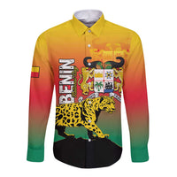 Personalized Benin National Day Long Sleeve Button Shirt Leopard With Coat Of Arms - Wonder Print Shop