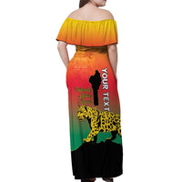 Personalized Benin National Day Off Shoulder Maxi Dress Leopard With Coat Of Arms - Wonder Print Shop