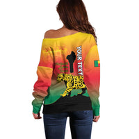 Personalized Benin National Day Off Shoulder Sweater Leopard With Coat Of Arms - Wonder Print Shop
