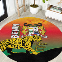 Benin National Day Round Carpet Leopard With Coat Of Arms - Wonder Print Shop