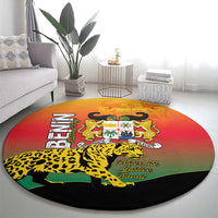 Benin National Day Round Carpet Leopard With Coat Of Arms - Wonder Print Shop