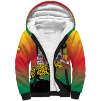 Personalized Benin National Day Sherpa Hoodie Leopard With Coat Of Arms - Wonder Print Shop