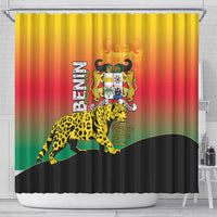 Benin National Day Shower Curtain Leopard With Coat Of Arms - Wonder Print Shop