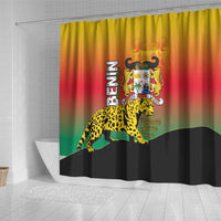Benin National Day Shower Curtain Leopard With Coat Of Arms - Wonder Print Shop