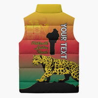 Personalized Benin National Day Sleeveless Puffer Jacket Leopard With Coat Of Arms - Wonder Print Shop