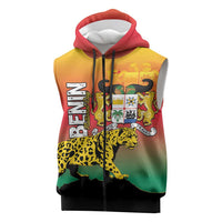 Personalized Benin National Day Sleeveless Zip Hoodie Leopard With Coat Of Arms - Wonder Print Shop