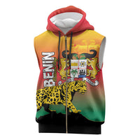 Personalized Benin National Day Sleeveless Zip Hoodie Leopard With Coat Of Arms - Wonder Print Shop