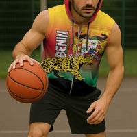 Personalized Benin National Day Sleeveless Zip Hoodie Leopard With Coat Of Arms - Wonder Print Shop