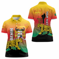 Personalized Benin National Day Women Polo Shirt Leopard With Coat Of Arms - Wonder Print Shop