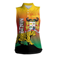 Personalized Benin National Day Women Sleeveless Polo Shirt Leopard With Coat Of Arms - Wonder Print Shop
