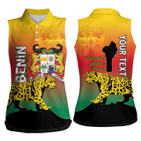 Personalized Benin National Day Women Sleeveless Polo Shirt Leopard With Coat Of Arms - Wonder Print Shop