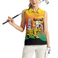 Personalized Benin National Day Women Sleeveless Polo Shirt Leopard With Coat Of Arms - Wonder Print Shop