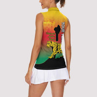 Personalized Benin National Day Women Sleeveless Polo Shirt Leopard With Coat Of Arms - Wonder Print Shop