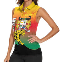 Personalized Benin National Day Women Sleeveless Polo Shirt Leopard With Coat Of Arms - Wonder Print Shop