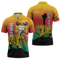 Personalized Benin National Day Zipper Polo Shirt Leopard With Coat Of Arms - Wonder Print Shop