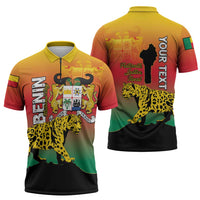 Personalized Benin National Day Zipper Polo Shirt Leopard With Coat Of Arms - Wonder Print Shop