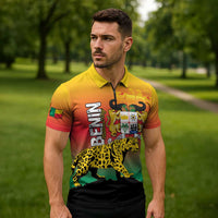 Personalized Benin National Day Zipper Polo Shirt Leopard With Coat Of Arms - Wonder Print Shop