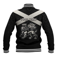Personalized Jamaica Baseball Jacket Coat Of Arms With Rastafarian Lion Silver Color - Wonder Print Shop
