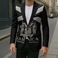 Personalized Jamaica Blazer Coat Of Arms With Rastafarian Lion Silver Color - Wonder Print Shop