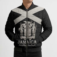 Personalized Jamaica Bomber Puffer Jacket Coat Of Arms With Rastafarian Lion Silver Color - Wonder Print Shop