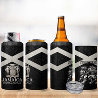 Personalized Jamaica 4 in 1 Can Cooler Tumbler Coat Of Arms With Rastafarian Lion Silver Color - Wonder Print Shop