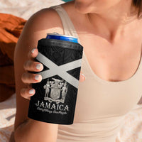 Personalized Jamaica 4 in 1 Can Cooler Tumbler Coat Of Arms With Rastafarian Lion Silver Color - Wonder Print Shop