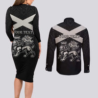 Personalized Jamaica Couples Matching Long Sleeve Bodycon Dress and Long Sleeve Button Shirt Coat Of Arms With Rastafarian Lion Silver Color - Wonder Print Shop