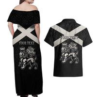 Personalized Jamaica Couples Matching Off Shoulder Maxi Dress and Hawaiian Shirt Coat Of Arms With Rastafarian Lion Silver Color - Wonder Print Shop