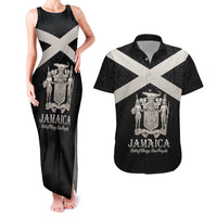 Personalized Jamaica Couples Matching Tank Maxi Dress and Hawaiian Shirt Coat Of Arms With Rastafarian Lion Silver Color - Wonder Print Shop