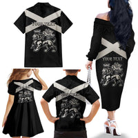 Personalized Jamaica Family Matching Off The Shoulder Long Sleeve Dress and Hawaiian Shirt Coat Of Arms With Rastafarian Lion Silver Color - Wonder Print Shop