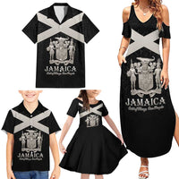 Personalized Jamaica Family Matching Summer Maxi Dress and Hawaiian Shirt Coat Of Arms With Rastafarian Lion Silver Color - Wonder Print Shop