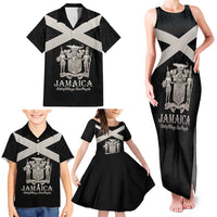 Personalized Jamaica Family Matching Tank Maxi Dress and Hawaiian Shirt Coat Of Arms With Rastafarian Lion Silver Color - Wonder Print Shop