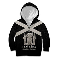 Personalized Jamaica Kid Hoodie Coat Of Arms With Rastafarian Lion Silver Color - Wonder Print Shop