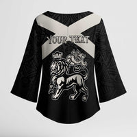 Personalized Jamaica Kimono Sleeve Blouse Coat Of Arms With Rastafarian Lion Silver Color - Wonder Print Shop