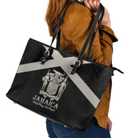 Jamaica Leather Tote Bag Coat Of Arms With Rastafarian Lion Silver Color - Wonder Print Shop