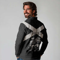 Personalized Jamaica Long Sleeve Polo Shirt Coat Of Arms With Rastafarian Lion Silver Color - Wonder Print Shop